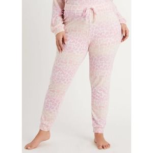 NWT Ashley Stewart Cozy Lounge Leopard Pink Jogger Pant Plus Size: 26/28
